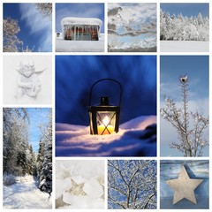 Winterliche Kollage mit Schnee und Blau