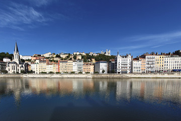 Fototapeta na wymiar view of Lyon and Saone River in France, Europe
