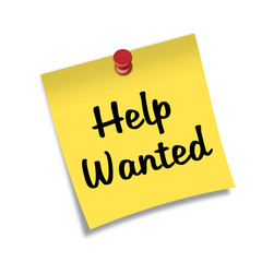 Post-it con chincheta con texto Help Wanted