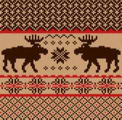 Knitted swatch with deers and snowflakes pattern