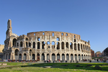 Fototapeta na wymiar Ruins of great stadium Colosseum, Rome, Italy