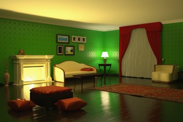 Classic Living Room at Night