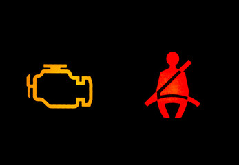Auto Warnsymbole: Sicherheitsgurt, Motor