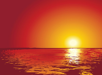 Fototapeta na wymiar sunset or sunrise on sea, illustrations
