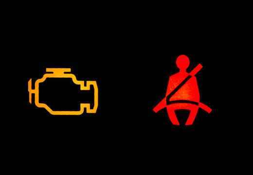 Auto Warnsymbole: Sicherheitsgurt, Motor