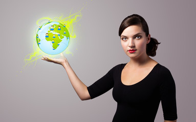 woman holding virtual eco sign