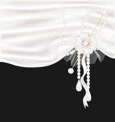 background white silk and beads