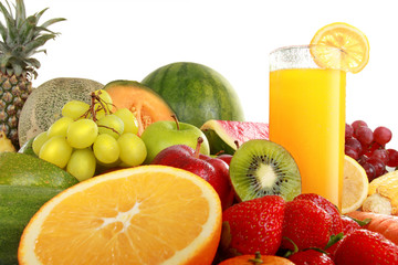 Colorful fresh Fruits and juice