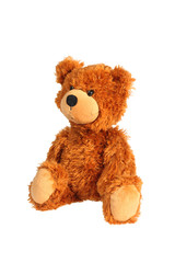 Sitting teddy bear isolated over white with clipping path