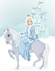 Fotobehang Princess riding horse at winter © Anna Velichkovsky