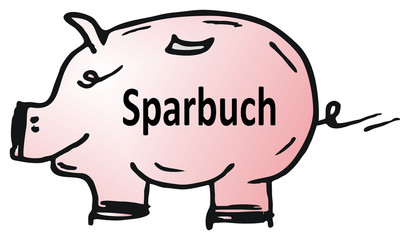 Fototapeta premium Spachschwein, Sparbuch - sparen