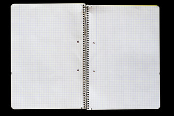 Notepad with a spiral binding and checkered sheets.