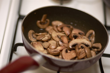 Cut fried mushrooms