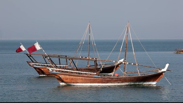 Traditional Arabic dhow boats in Doha, Qatar