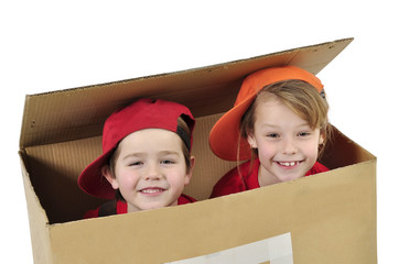 Children building toy house