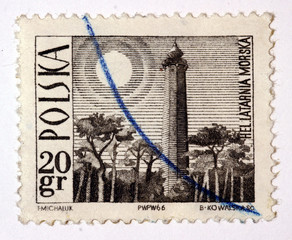 Polski znaczek pocztowy z serii "Turystyka"-latarnia morska,1966 © GKor