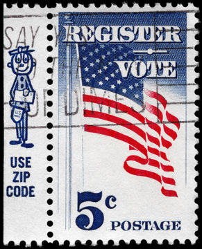 USA - CIRCA 1964 Flag and Postman
