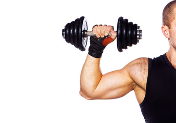 Fototapeta na wymiar Image of athletic male with dumbbell