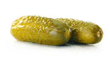 Piickled cucumbers isolated on white