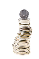 Arranged pile of coins of different nationalities