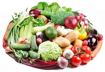 Variety of vegetables are laid out in a circle
