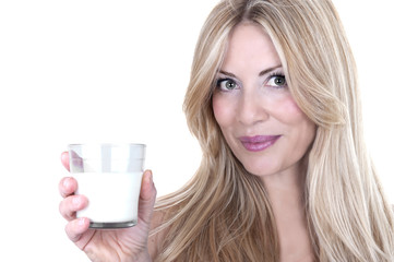 beautiful woman with glass of milk