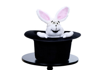 stuffed rabbit in a top hat