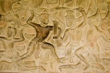 Ancient Khmer combat bas relief