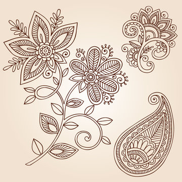 Henna Mehndi Flower Doodles Abstract Floral Paisley Vector