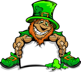Smiling St. Patricks Day Leprechaun Holding Sign