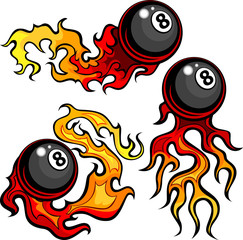 Billiards Eight Ball Flaming Vector Design Template