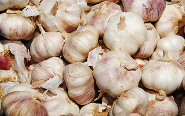Close up of garlic on market stand