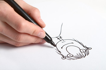 Human Hand drawing caricature of man - obrazy, fototapety, plakaty