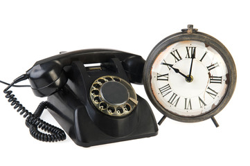 Vintage telephone and clock