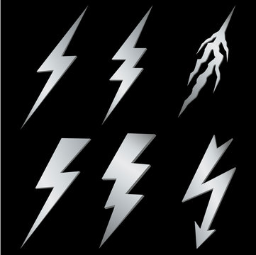 Silver lightning set isolated on black.