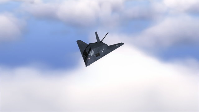 Stealth F-117 Nighthawk flying above clouds