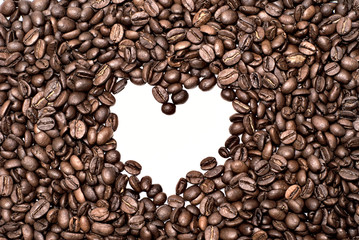 Heart inside coffee beans