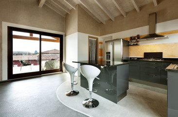 interior, new loft furnished, kitchen island