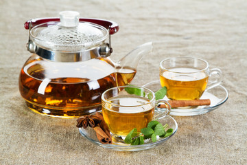 Tea cup with fresh mint leaves