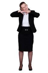 woman pretending to sleep with face on hands