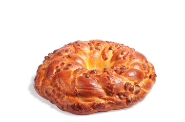 large round cake, decorated with figures