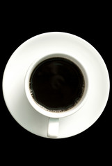 Hot coffee cup on black background