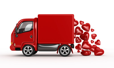 3D red van and valentine hearts