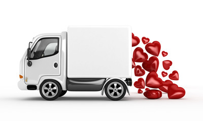 3D white van and valentine hearts