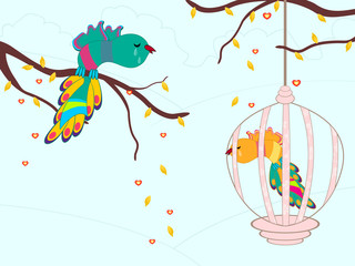 Oiseaux qui pleurent dans une cage. illustration vectorielle.