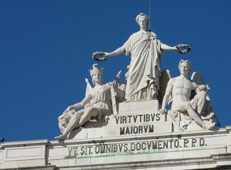 Fototapeta na wymiar Detail of the Triumphal arch in Lisbon in Portugal