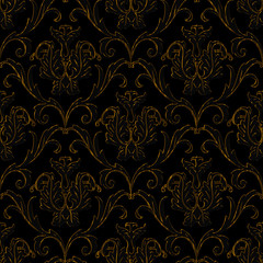 seamless black with gold stripe floral background