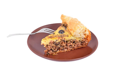 Slice of meat pie, isolated on white background