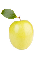 Golden delicious apple with leaf