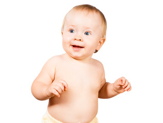 cute excited infant baby isolated on white background